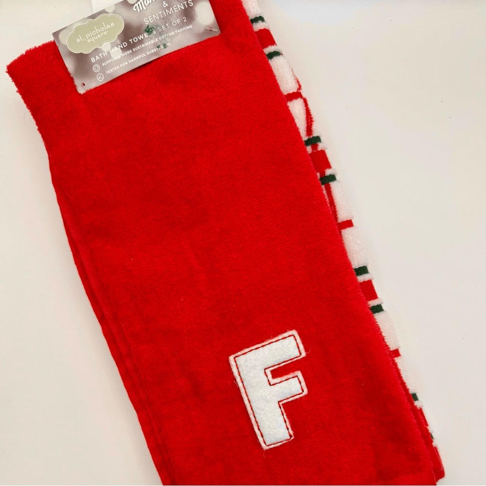 St. Nicholas Square Red Hand Towels with F Design